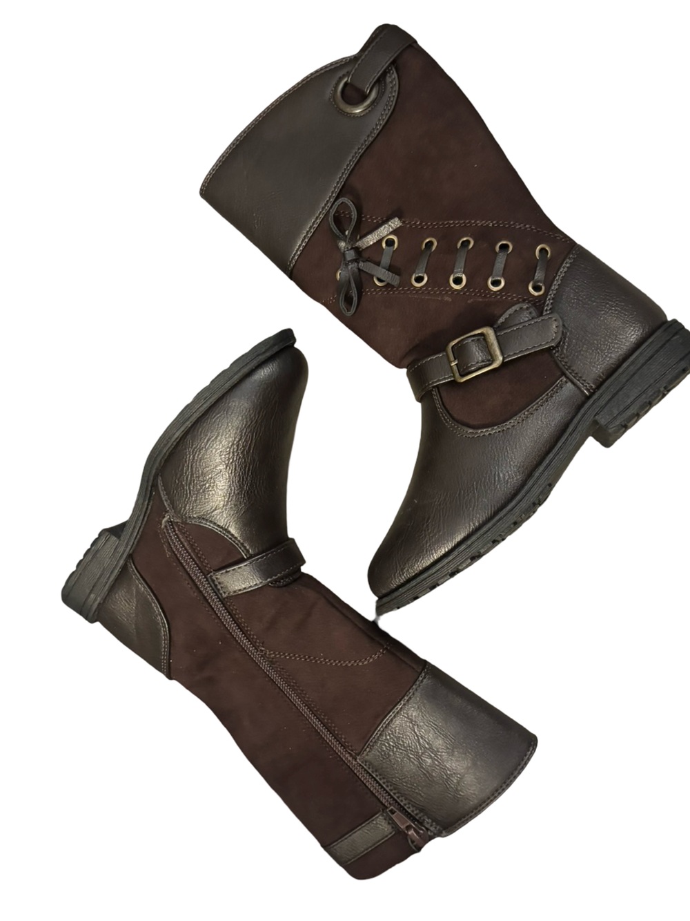 Rachel Shoes "Lauralyn" Girls Brown High Zip up Stylish Faux Suede Boots Size 11
